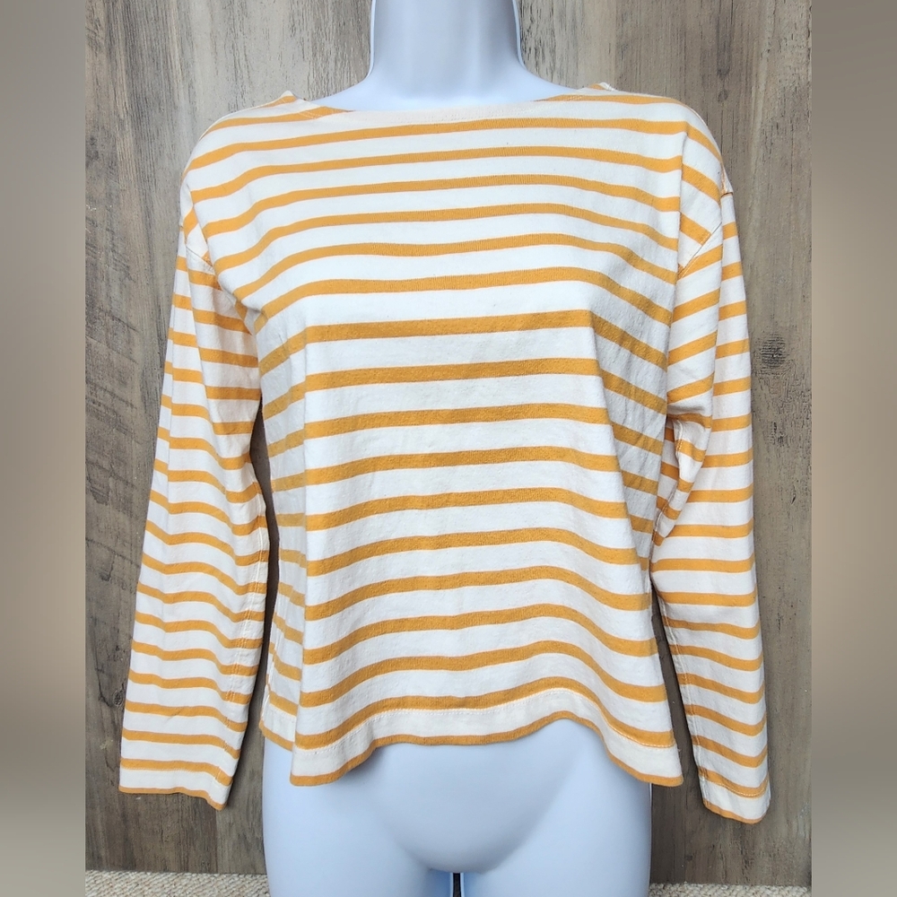 Everlane Long Sleeve Yellow Striped Cropped Shirt Size Small Women's